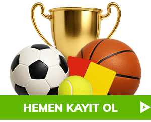 Kupa ve spor topları ile hemen kayıt ol butonu